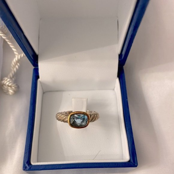 David Yurman Blue Topaz Silver Gold Ring